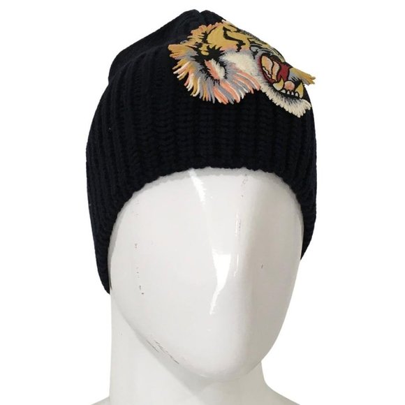 Gucci Men's Signature Tiger Head Embroidered Hat Navy Blue Braided DM22